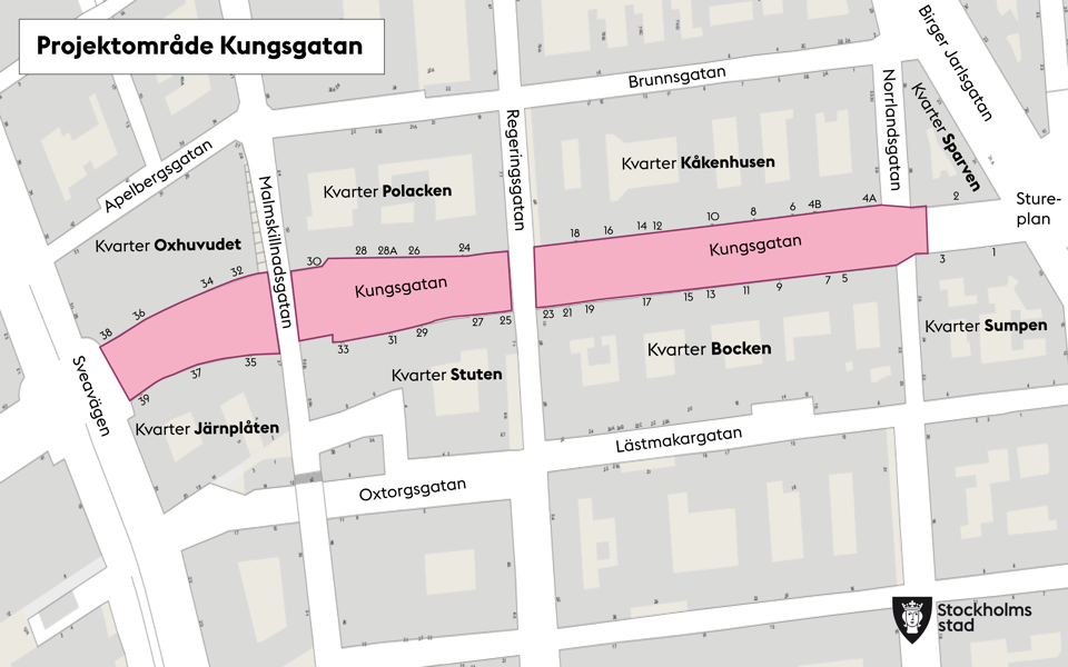 Karta över projektområde Kungsgatan.